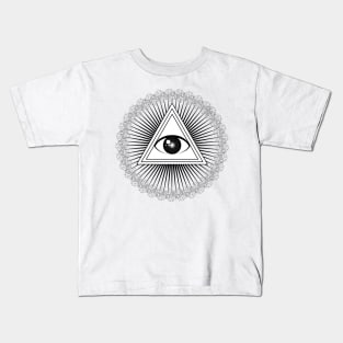 All seeing eye with rays of light and delta symbol Kids T-Shirt